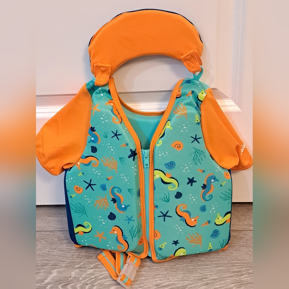 NWOT SwimSchool Deluxe Swim Trainer Kids' Orange and Teal Swim Vest. Ages 4-6yrs